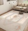 Beige Geometric Polyester 5 ft x 7 ft Hand Knotted Carpet