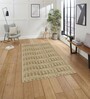 Beige Geometric Polyester Blend 3 X 5 Feet Rabbit Fur Machine Made Carpet