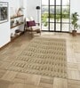 Beige Geometric Polyester Blend 4 X 6 Feet Machine Made Carpet