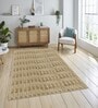Beige Geometric Polyester Blend 4 X 6 Feet Machine Made Carpet