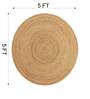 Beige Geometrical Jute 5 X 5 Feet Hand Woven Round Carpet