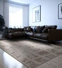 Beige Abstract Polyester 5 ft X 7 ft Machine Made Carpet