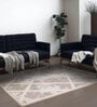 Beige Abstract Polyester 6 ft x 9 ft Machine Made Carpet