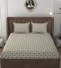Beige Glace Cotton Self Design Elastic Fitted King Bedsheet With 2 Pillow Covers