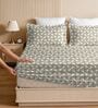 Beige Glace Cotton Self Design Elastic Fitted King Bedsheet With 2 Pillow Covers