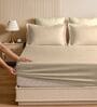 Beige Glace Cotton Solid Elastic Fitted King Bedsheet With 2 Pillow Covers