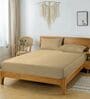 Beige Glace Cotton Solid Elastic Fitted King Bedsheet With 2 Pillow Covers