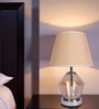 Beige Glass Table Lamp with Metal Base and Fabric Shade Elegant Modern Design
