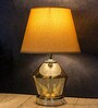 Beige Glass Table Lamp with Metal Base and Fabric Shade Elegant Modern Design