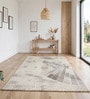 Beige Abstract Wool And Cotton 5 X 8 Ft Hand Tufted Carpet