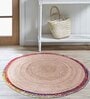 Beige Geometric Hemp 6.5 ft x 6.5 ft Flat Weave Round Carpet