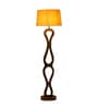 Beige Iron & Cloth Shade Club Floor Lamp With Wood Base