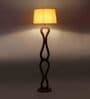 Beige Iron & Cloth Shade Club Floor Lamp With Wood Base