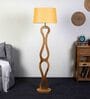 Beige Iron & Cloth Shade Club Floor Lamp With Wood Base