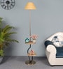 Lampost Beige Cloth Shade Shelf Floor Lamp With Wood & Iron Base