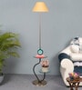 Contemporary Beige Cloth Shade Shelf Floor Lamp With Iron & Glass Base