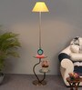 Contemporary Beige Cloth Shade Shelf Floor Lamp With Iron & Glass Base