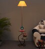 Contemporary Beige Cloth Shade Shelf Floor Lamp With Iron & Glass Base