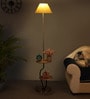 Lampost Beige Cloth Shade Shelf Floor Lamp With Wood & Iron Base