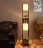 Noel Beige Metal and Fabric Shade Shelf Floor Lamp With Metal Base