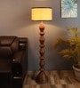 Beige Iron & Cloth Shade Floor Lamp with Brown Base