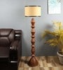 Beige Iron & Cloth Shade Floor Lamp with Brown Base