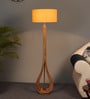 Beige Cloth Shade Club Floor Lamp With Mango wood Base
