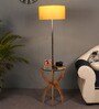 Atlier Beige Cloth Shade Shelf Floor Lamp With Glass & Wood Base
