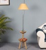 Beige Iron & Cloth Shade Floor Lamp with Natural Base