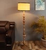 Malan Beige Metal and Fabric Shade Club Floor Lamp With Wood Base