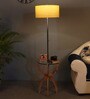 Atlier Beige Cloth Shade Shelf Floor Lamp With Glass & Wood Base