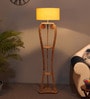 Kepler Beige Cloth Shade Shelf Floor Lamp With Mango wood Base