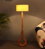 Beige Cloth Shade Club Floor Lamp With Mango wood Base