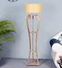 Kepler Beige Cloth Shade Shelf Floor Lamp With Mango wood Base