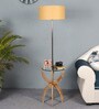Atlier Beige Cloth Shade Shelf Floor Lamp With Glass & Wood Base