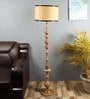 Malan Beige Metal and Fabric Shade Club Floor Lamp With Wood Base