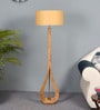 Beige Cloth Shade Club Floor Lamp With Mango wood Base