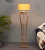 Kepler Beige Cloth Shade Shelf Floor Lamp With Mango wood Base