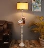 Andre Beige Metal and Fabric Shade Shelf Floor Lamp With Wood Base