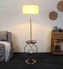 Beige Iron & Cloth Shade Shelf Floor Lamp With Iron Base