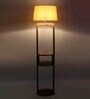 Beige Iron & Cloth Shade Shelf Floor Lamp With Wood Base