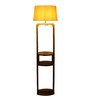Beige Iron & Cloth Shade Shelf Floor Lamp With Wood Base