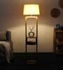 Beige Iron & Cloth Shade Shelf Floor Lamp With Wood Base