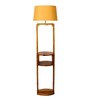 Beige Iron & Cloth Shade Shelf Floor Lamp With Wood Base