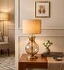 Beige Iron & Cloth Shade Table Lamp With Brown Base