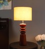 Beige Iron & Cloth Shade Table Lamp With Brown Base