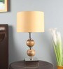 Beige Iron & Cloth Shade Table Lamp With Natural Base