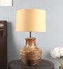 Beige Iron & Cloth Shade Table Lamp With Natural Base