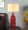 Emphasis Beige Metal and Fabric Shade Night Lamp With Glass Base