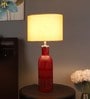 Beige Iron & Cloth Shade Table Lamp With Red Base